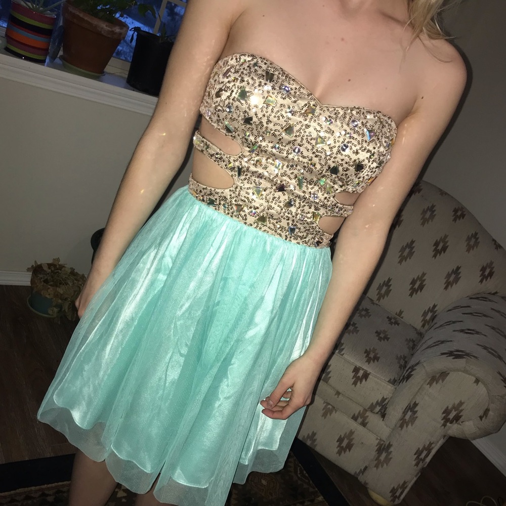 Turquoise cut-out dress